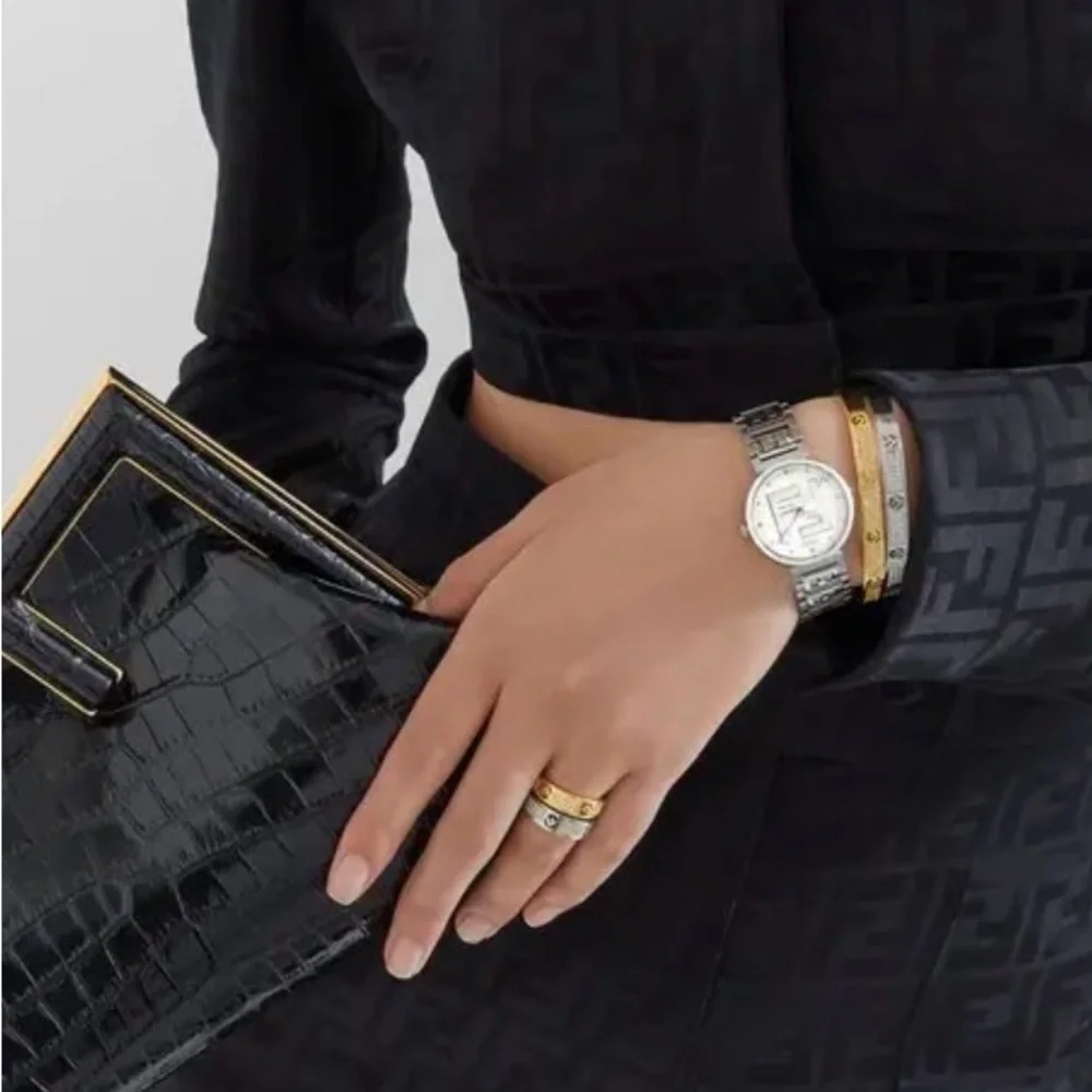 Fendi F is Fendi Bracelet with Silver and Crystal Embellishments New